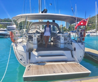 Roomy seating area and swimming platform on Sailing Yacht Curlew Escape, available for private yacht charters on Moreton Bay, Brisbane.