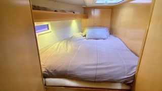   on  Sailing Yacht Curlew Escape, available for private yacht charters on Moreton Bay, Brisbane.Double Bed in forward cabin