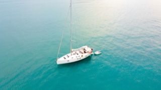 Aerial view of  on  Sailing Yacht Curlew Escape, available for private yacht charters on Moreton Bay, Brisbane.