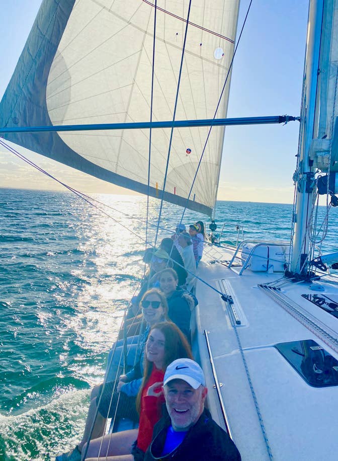 Sailing home from the Lazarette, Peel Island on sailing yacht Curlew Escape on a private yacht charter, Moreton Bay, Brisbane.