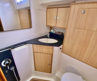 3 toilets on Sailing Yacht Curlew Escape, available for private yacht charters on Moreton Bay, Brisbane.